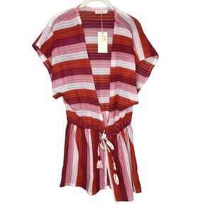 Ramy Brook Dress Womens Medium Large Cruz Striped Knit Tassel Boho Coverup